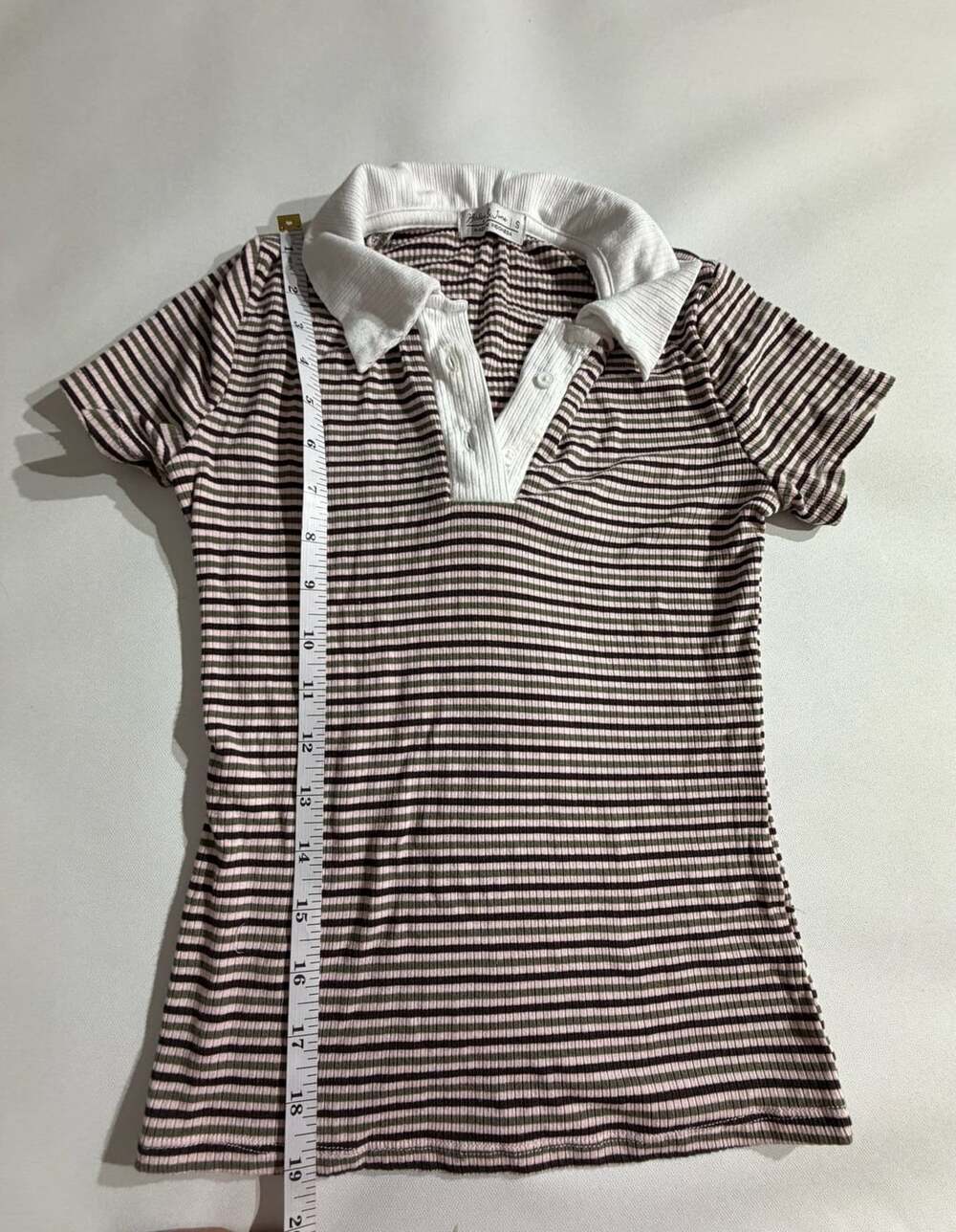 Haley & June Brown Striped Short Sleeve Polo Shirt Womens S - Picture 2 of 6